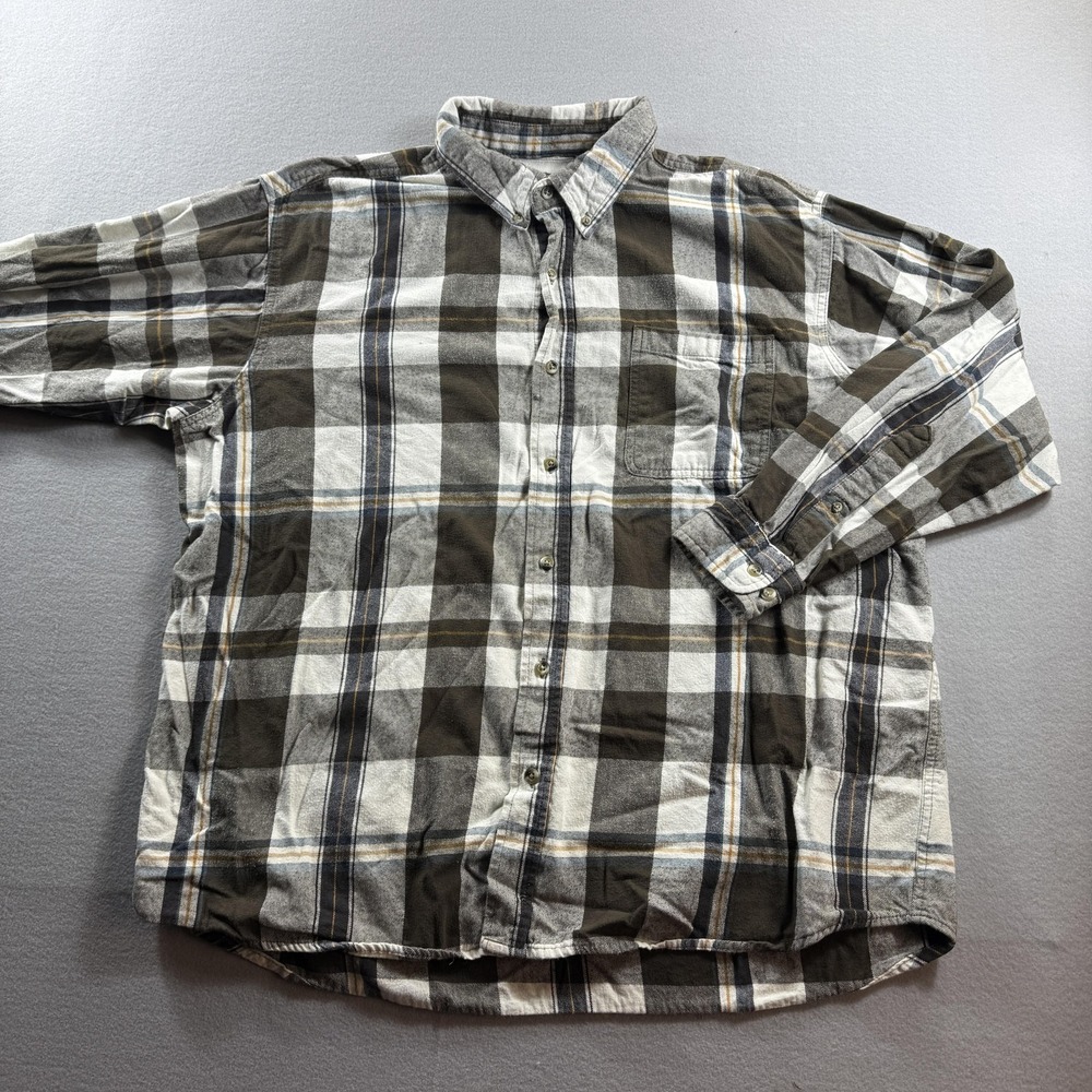 Bass Pro‎ Shop Shirt Mens 2XL Green Plaid Flannel Long Sleeve Button Front Top